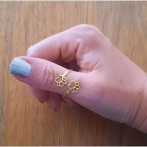 Anel Aberto 2 Patinhas Dourado - Flor de Prata