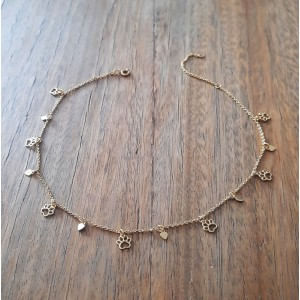 Colar Choker mini patinhas e coracões  - Flor de Prata