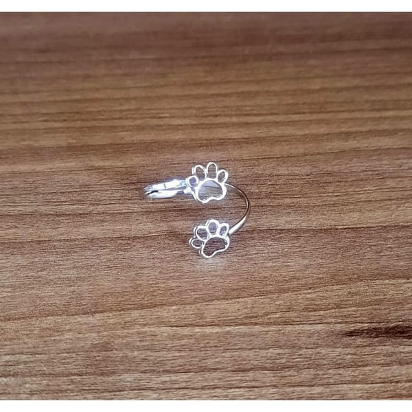 Anel Aberto  2 Patinhas Prateado - Flor de Prata