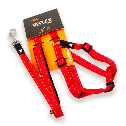 Peitoral com Guia Americano Reflex Villawalk (Vermelho) -  Villa Pet