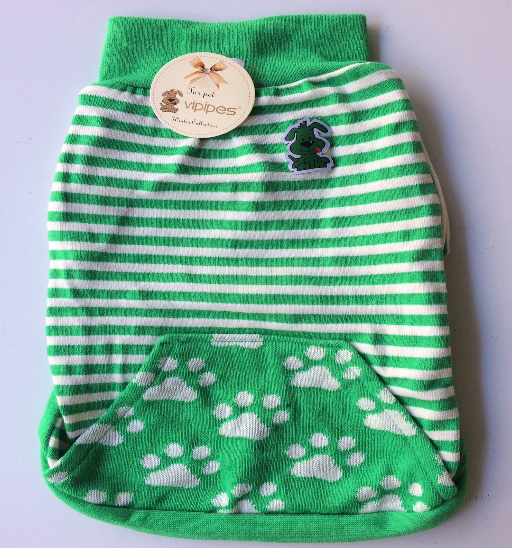 Roupa Tricô Listrada com Bolso (Verde/Branco) - Vipipes