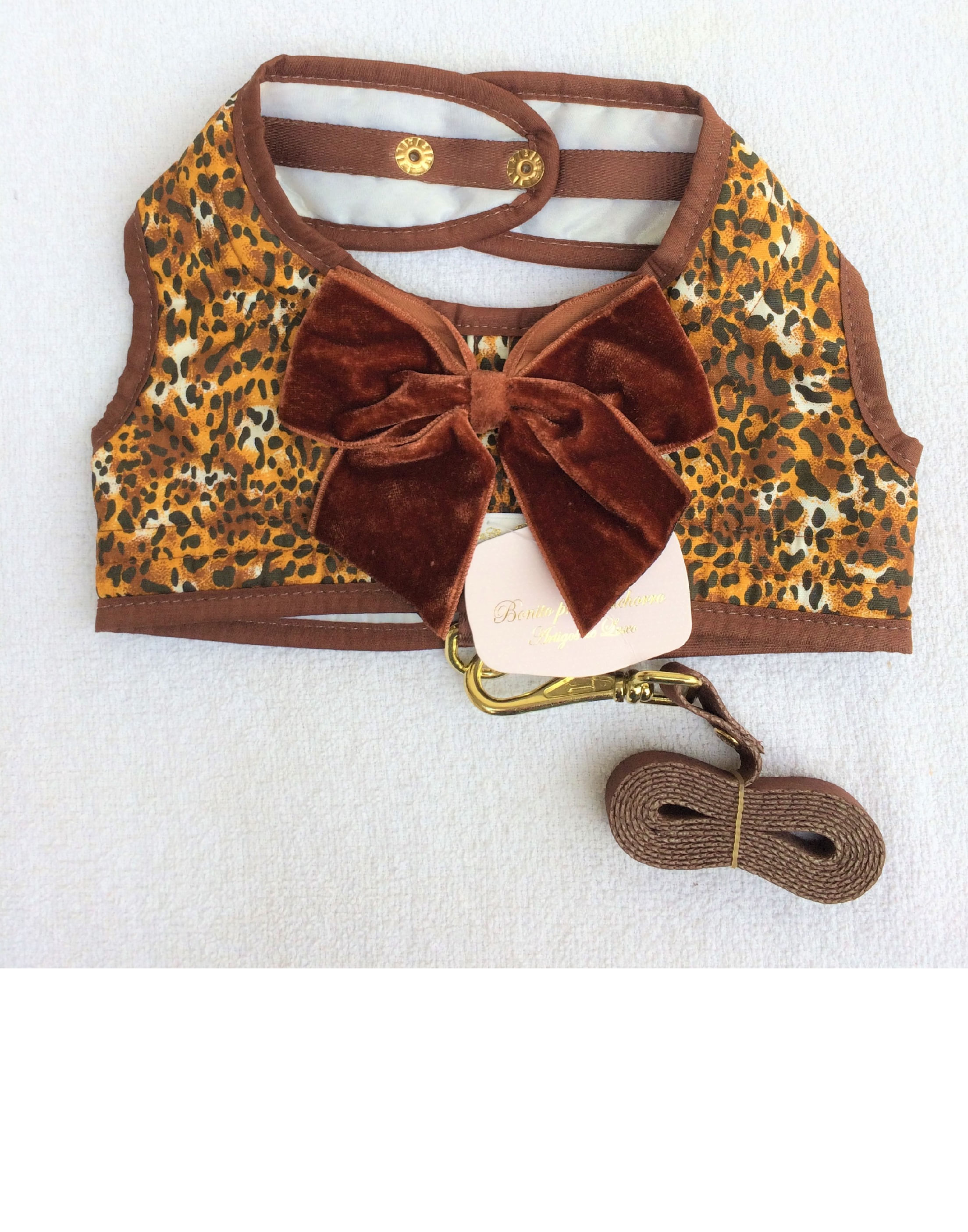 Colete Peitoral com Guia Animal Print (Onça) - Bonito pra Cachorro