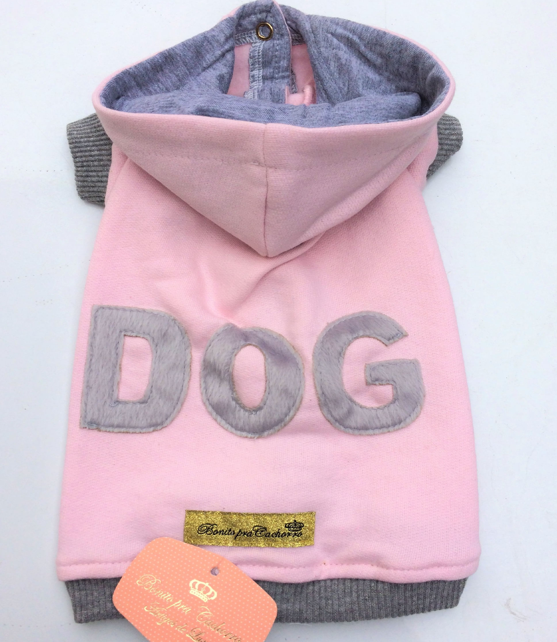 Moletom Dog com Capuz Mescla Rosa (Cinza) - Bonito pra Cachorro