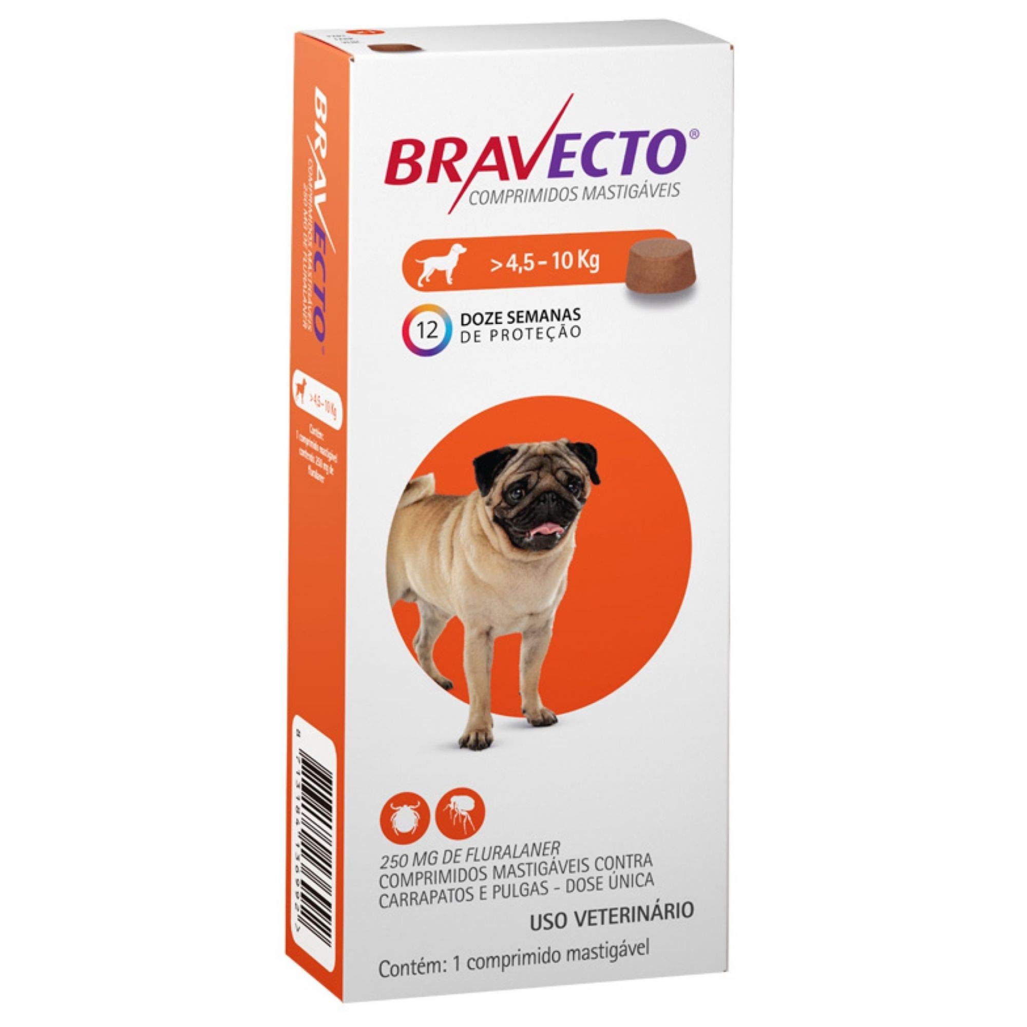 Anti Pulgas e Carrapatos Bravecto para Cães de 4,5 a 10 kg - 250 mg