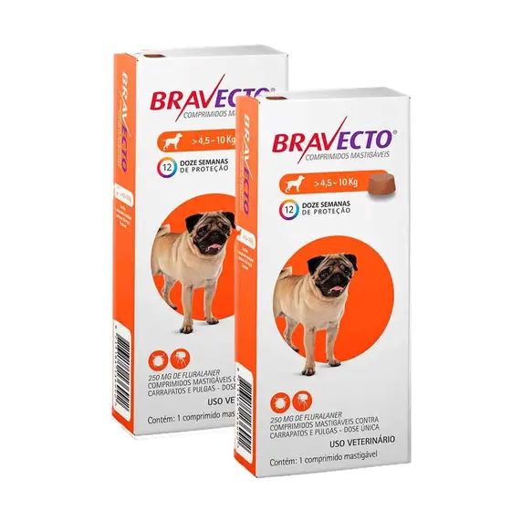 KIT 2 Anti Pulgas e Carrapatos Bravecto para Cães de 4,5 a 10 kg - 250 mg