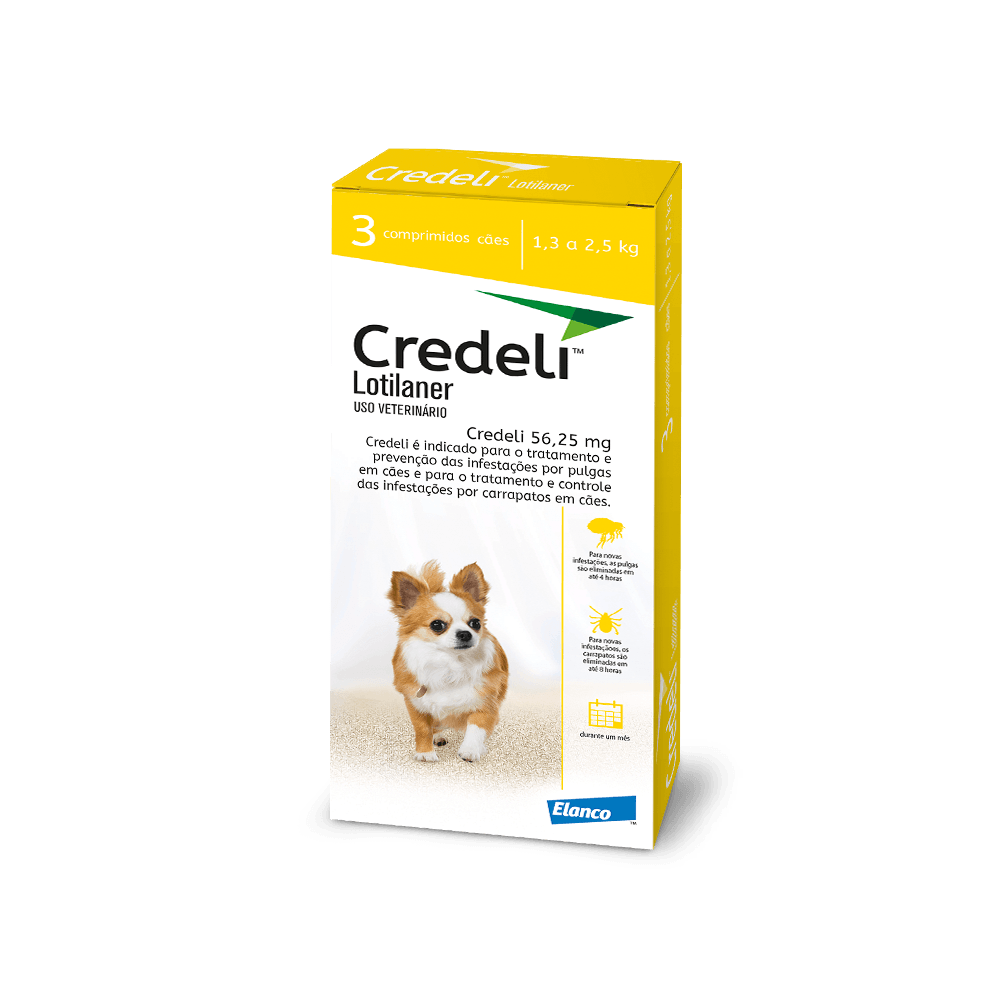 Antipulgas E Carrapatos Credeli Cães 1,3 a 2,5 kg - 3 Comprimidos