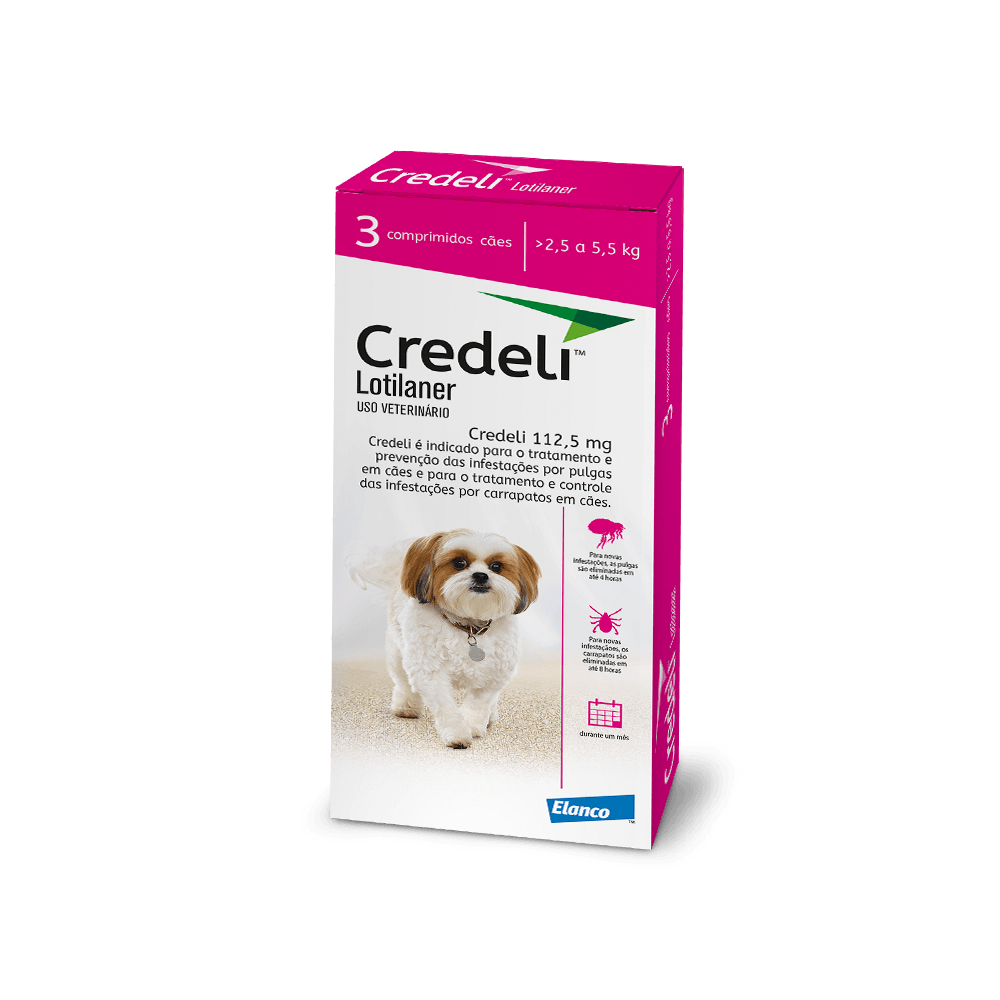Antipulgas E Carrapatos Credeli Cães 2,5 a 5,5 kg - 3 Comprimidos